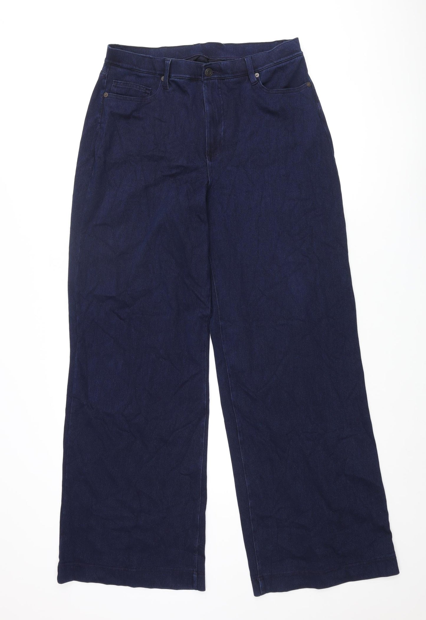 Lands' End Womens Blue Cotton Wide-Leg Jeans Size M L33 in Regular Zip
