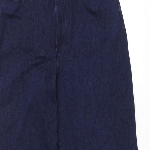 Lands' End Womens Blue Cotton Wide-Leg Jeans Size M L33 in Regular Zip