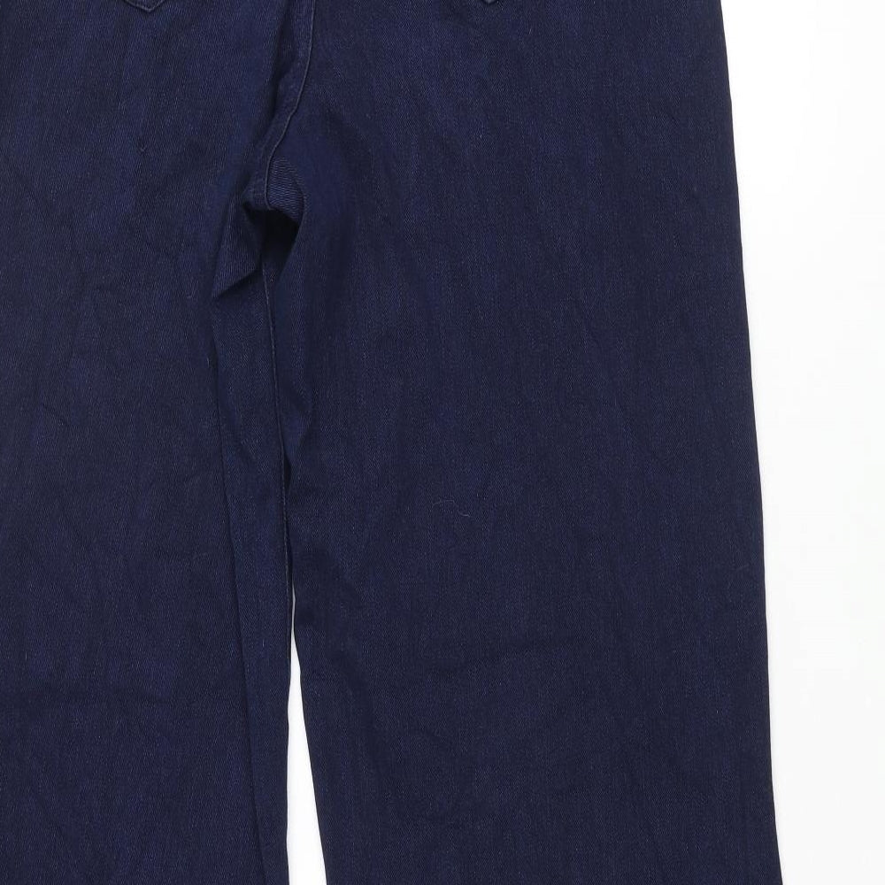 Lands' End Womens Blue Cotton Wide-Leg Jeans Size M L33 in Regular Zip