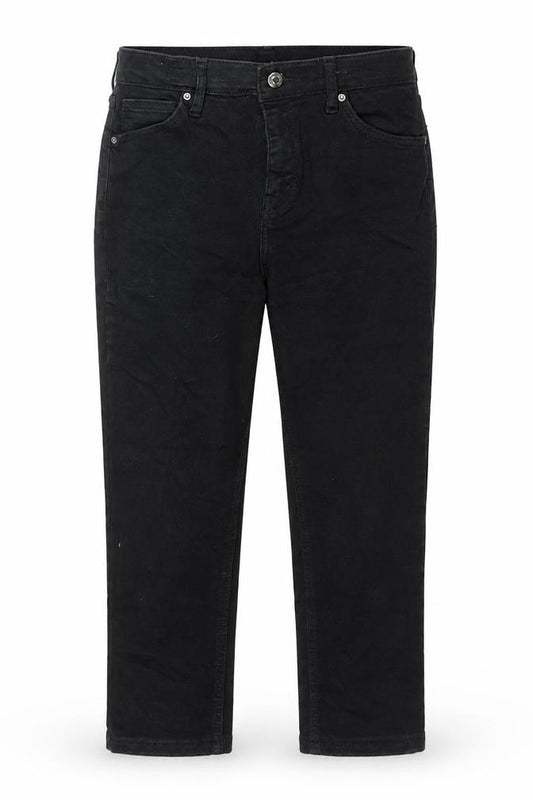 Front view of Topshop women’s black cotton capri jeans, size UK 30, in, 21-inch leg regular zip