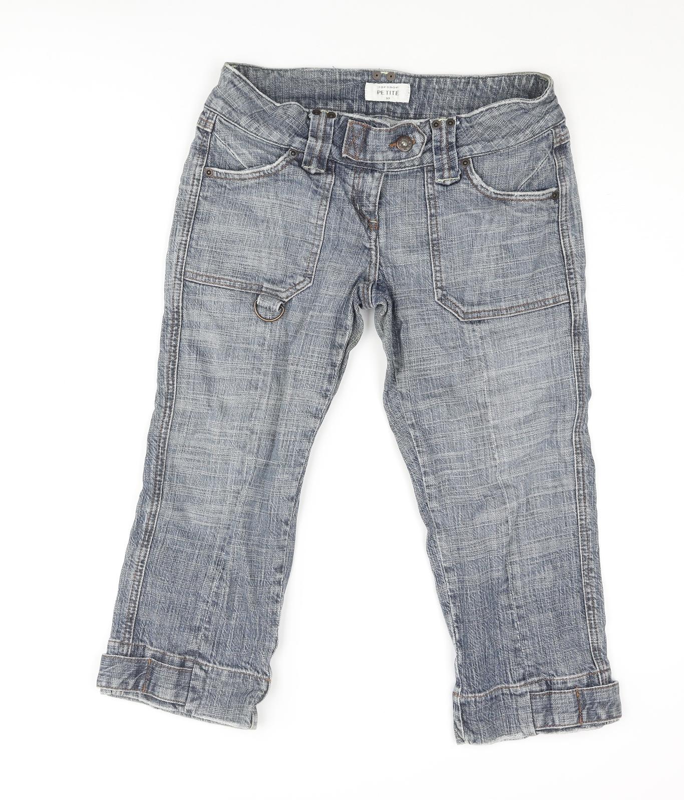 Topshop Womens Blue Cotton Capri Jeans Size 10 L20 in Regular Zip
