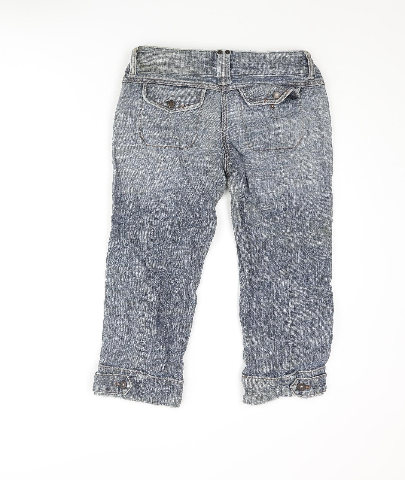 Topshop Womens Blue Cotton Capri Jeans Size 10 L20 in Regular Zip