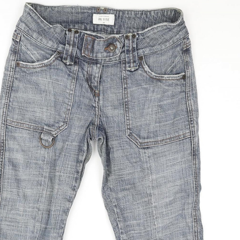 Topshop Womens Blue Cotton Capri Jeans Size 10 L20 in Regular Zip