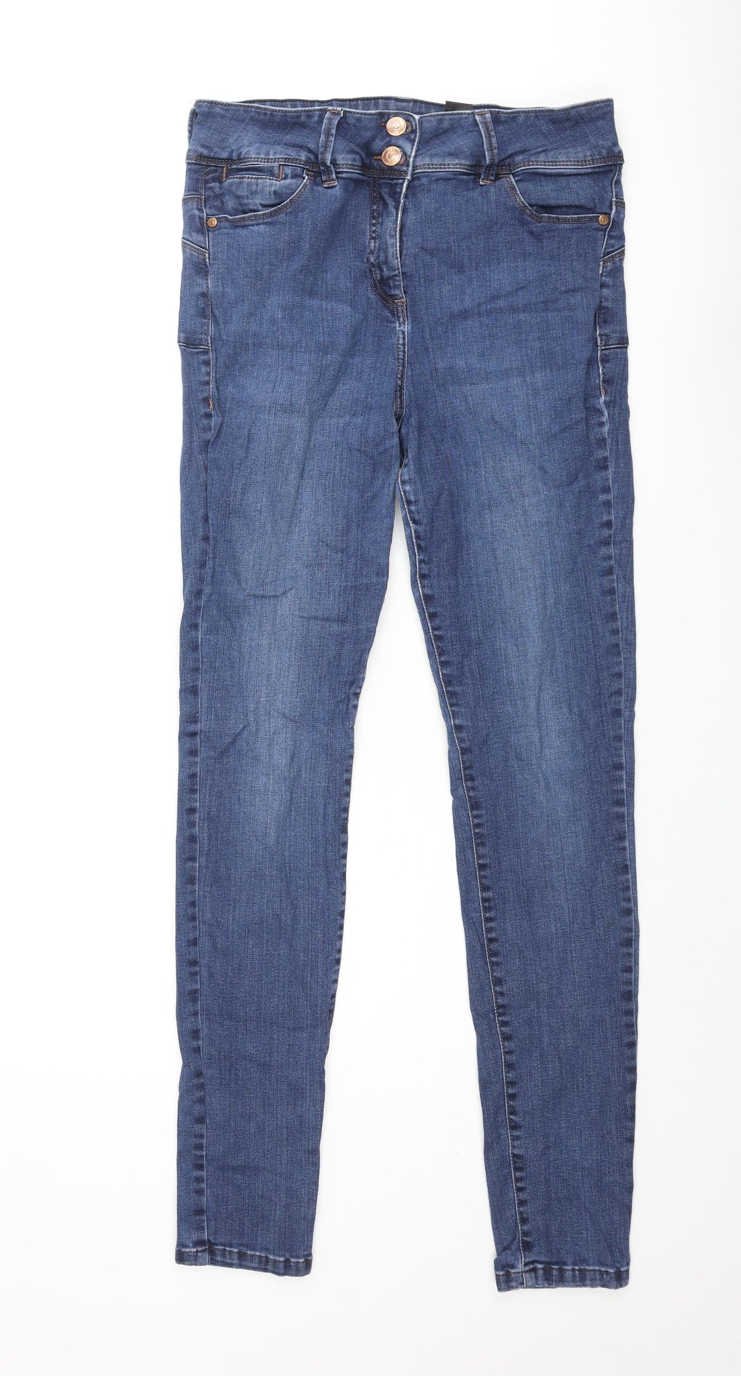 NEXT Womens Blue Cotton Skinny Jeans Size 14 L31 in Regular Zip