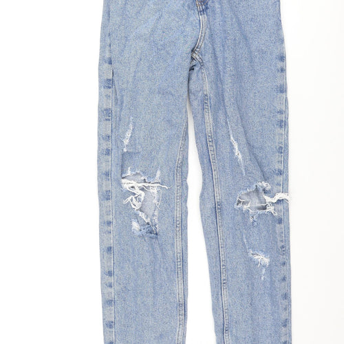 New Look Girls Blue Cotton Tapered Jeans Size 11 Years L27 in Regular Zip - Distressed Elasticated Waist