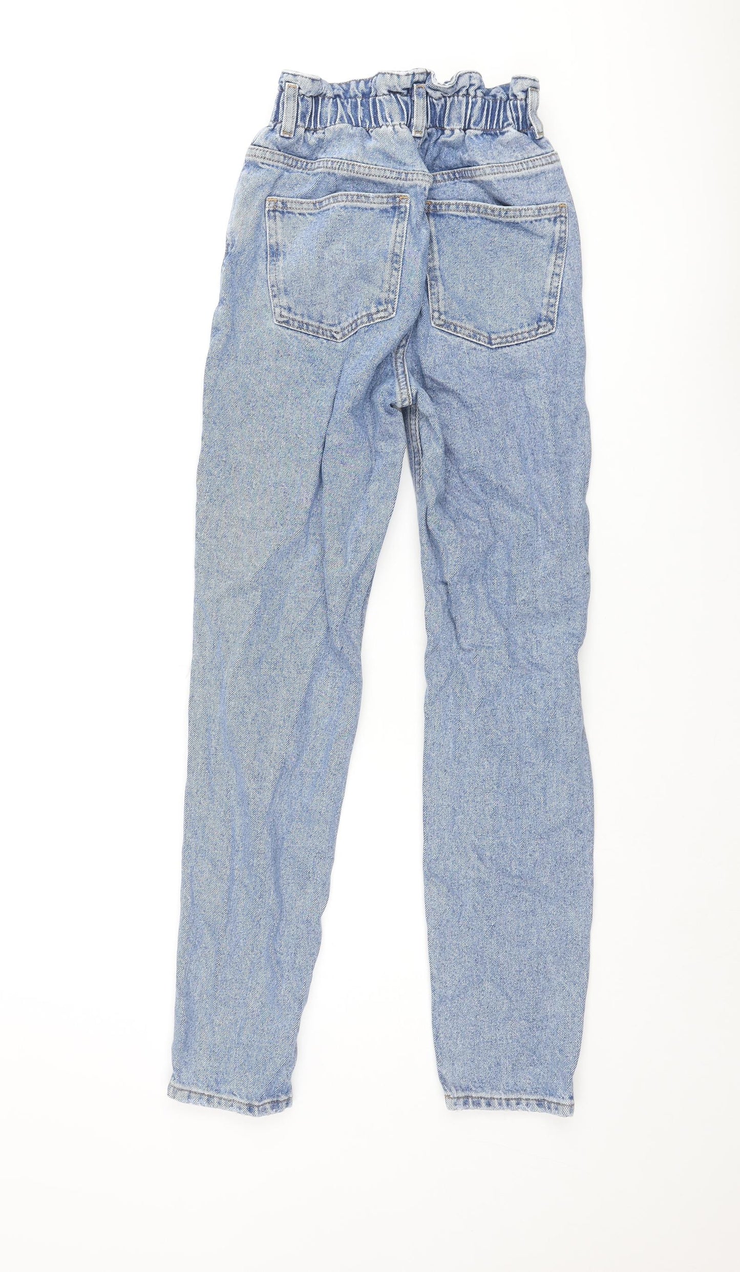 New Look Girls Blue Cotton Tapered Jeans Size 11 Years L27 in Regular Zip - Distressed Elasticated Waist