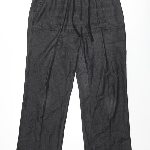 Marks and Spencer Womens Black Polyester Wide-Leg Jeans Size 14 L30 in Regular Zip - Drawstring