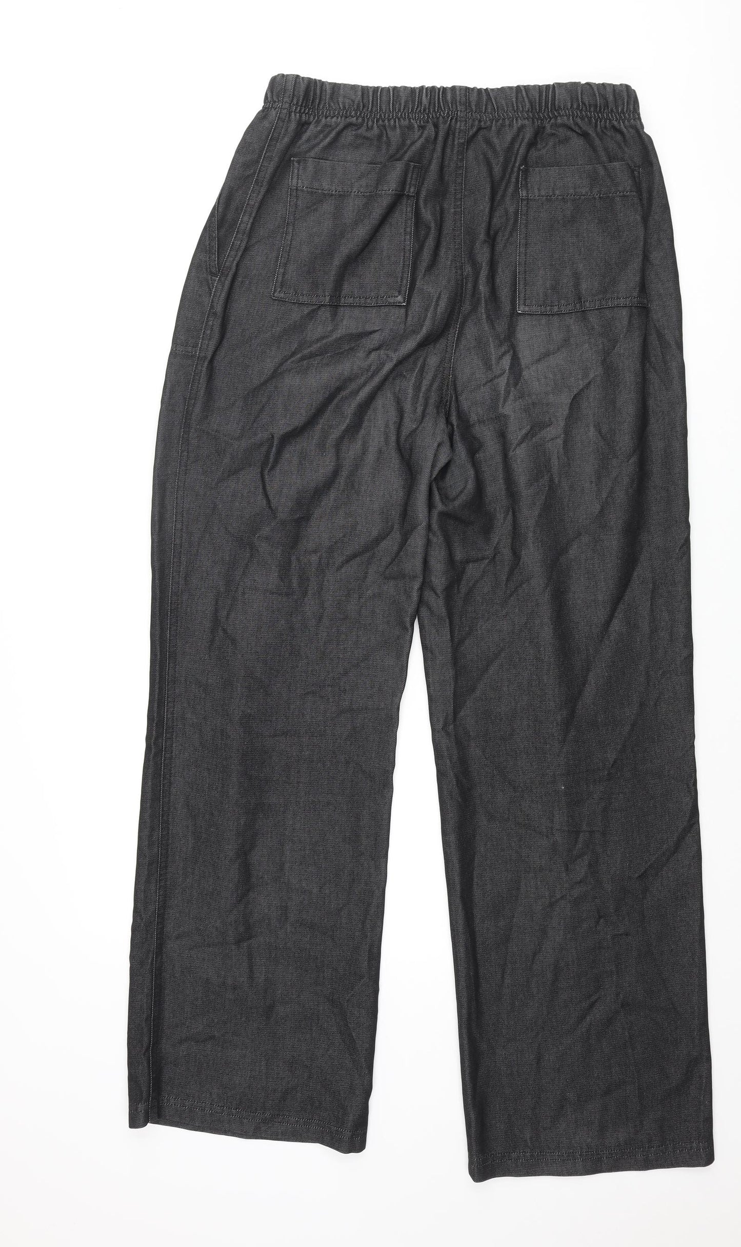 Marks and Spencer Womens Black Polyester Wide-Leg Jeans Size 14 L30 in Regular Zip - Drawstring
