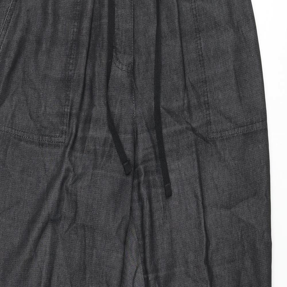Marks and Spencer Womens Black Polyester Wide-Leg Jeans Size 14 L30 in Regular Zip - Drawstring