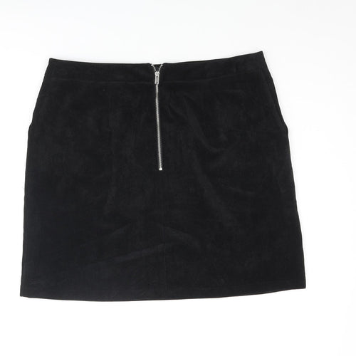 Papaya Womens Black Polyester Mini Skirt Size 12 Zip