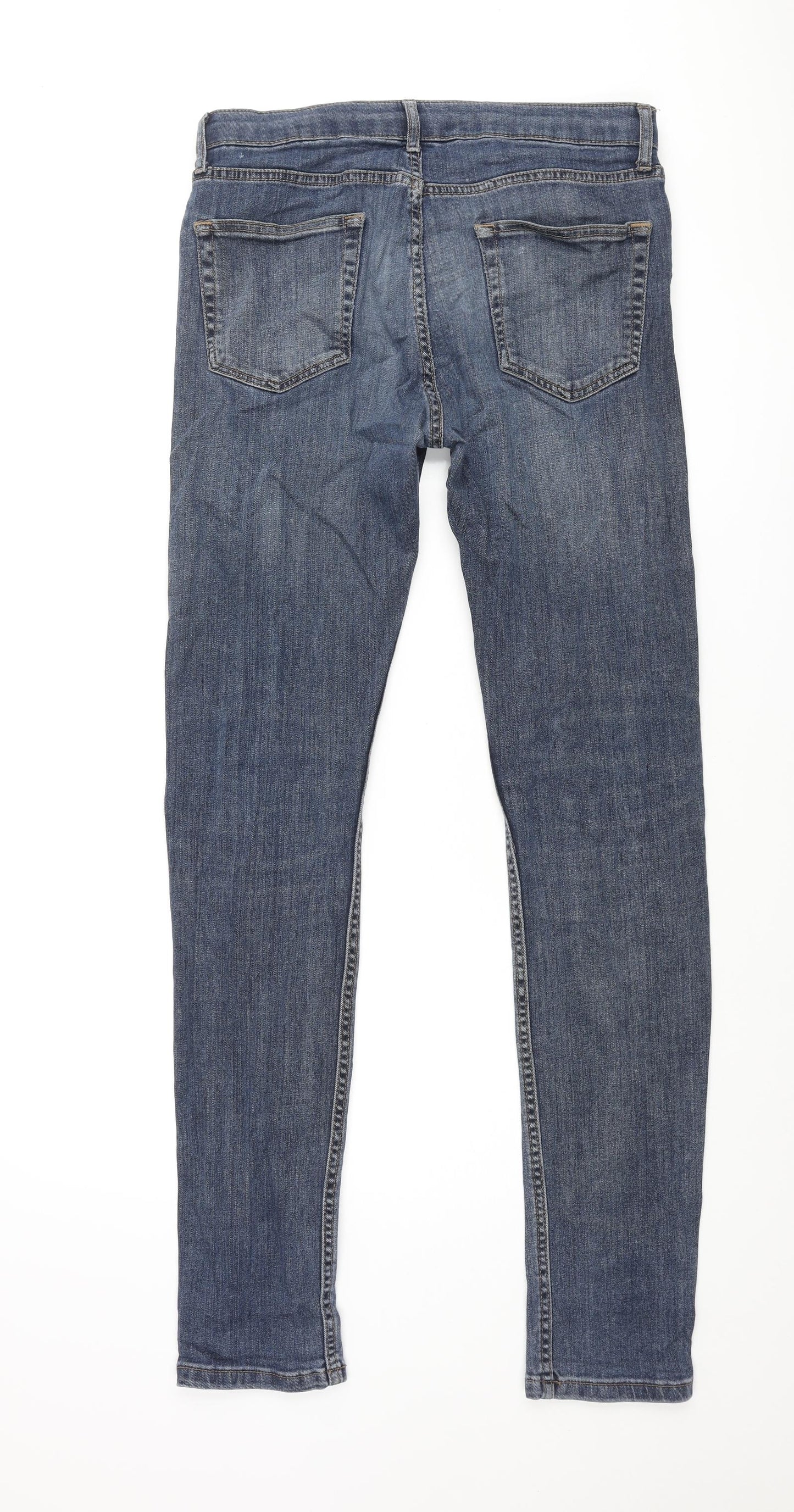Topman Mens Blue Cotton Tapered Jeans Size 32 in L34 in Regular Button