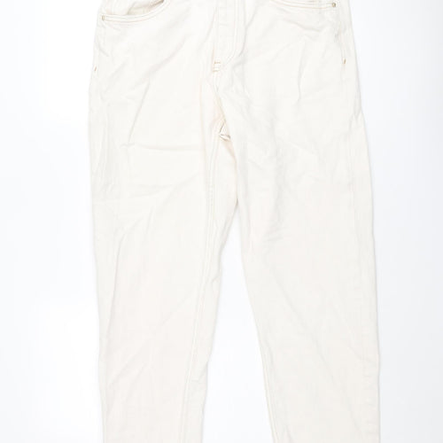 Bershka Womens Ivory Cotton Straight Jeans Size 10 L30 in Regular Zip