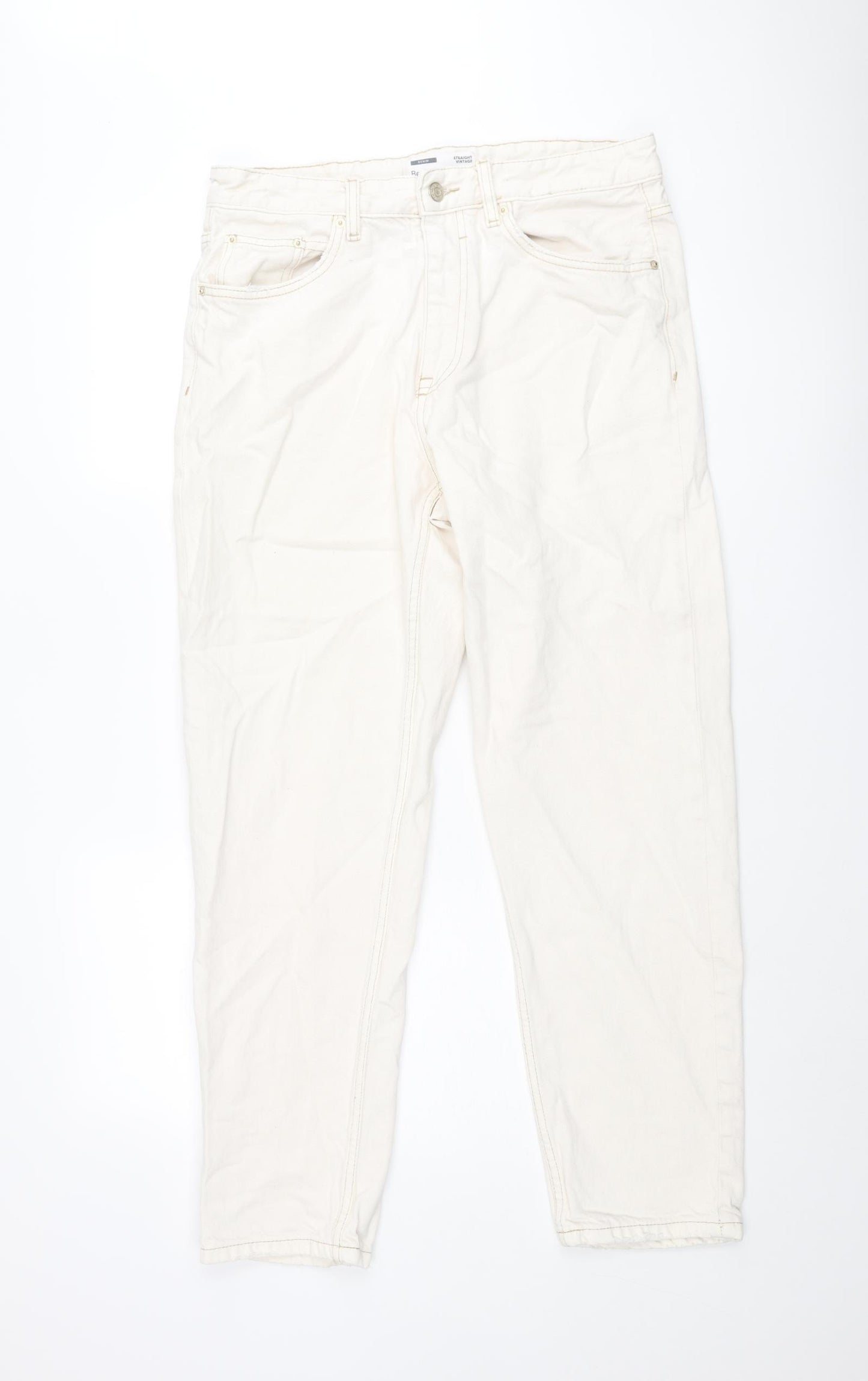 Bershka Womens Ivory Cotton Straight Jeans Size 10 L30 in Regular Zip