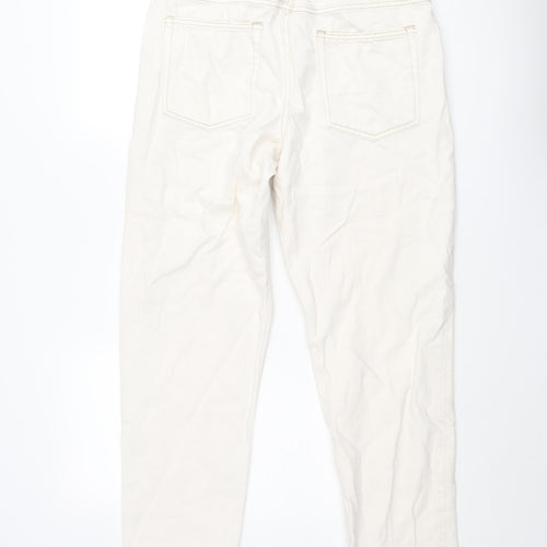 Bershka Womens Ivory Cotton Straight Jeans Size 10 L30 in Regular Zip