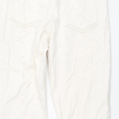 Bershka Womens Ivory Cotton Straight Jeans Size 10 L30 in Regular Zip