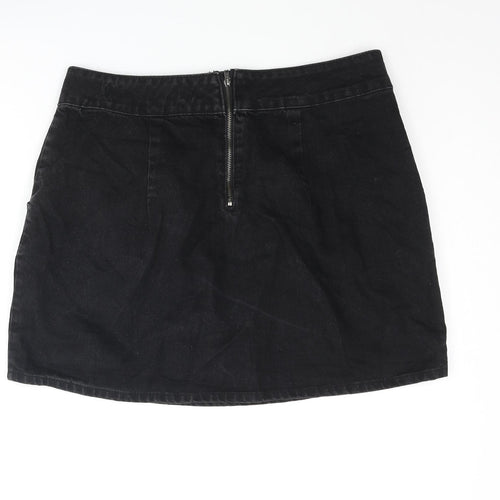 Denim & Co. Womens Black Cotton Mini Skirt Size 14 Zip