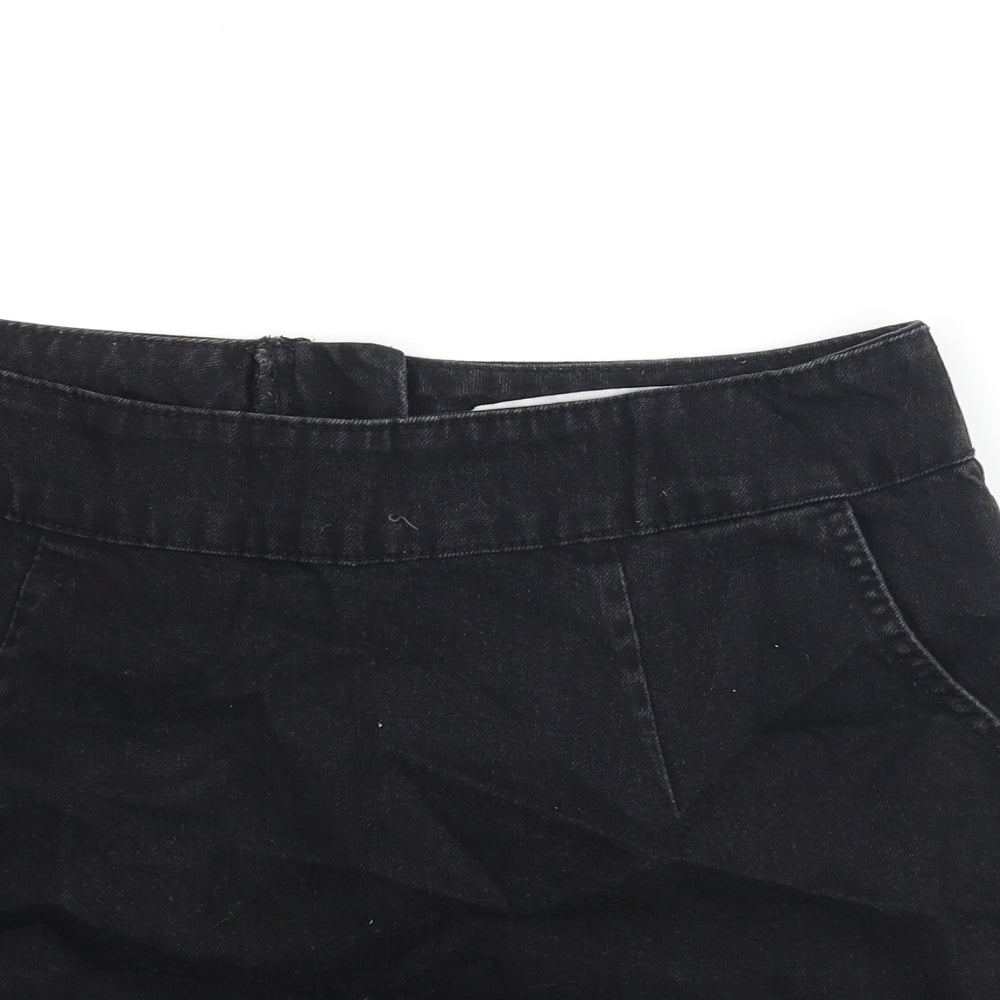 Denim & Co. Womens Black Cotton Mini Skirt Size 14 Zip