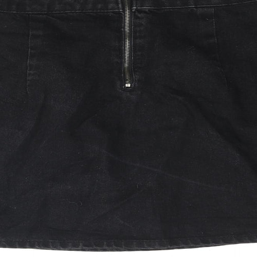 Denim & Co. Womens Black Cotton Mini Skirt Size 14 Zip