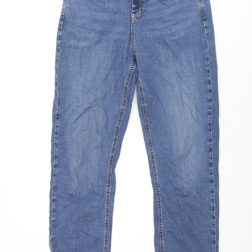 Per Una Womens Blue Cotton Straight Jeans Size 14 L30 in Regular Zip