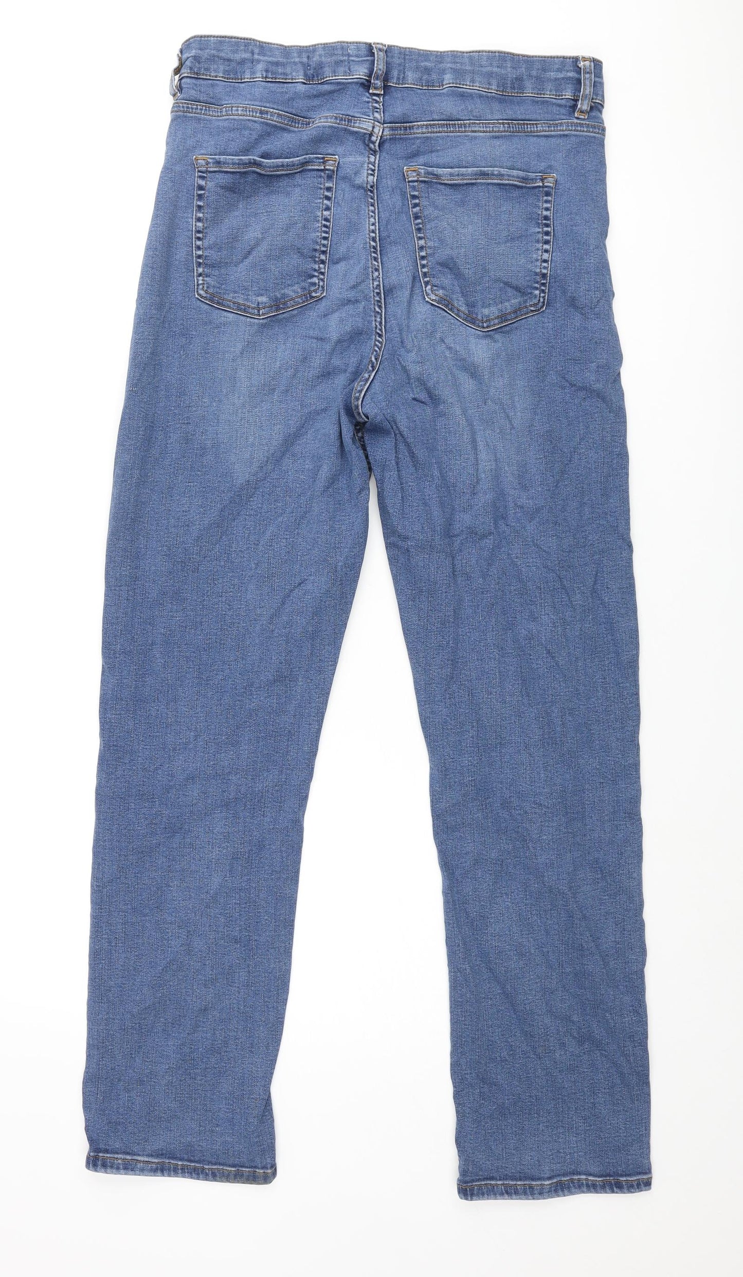Per Una Womens Blue Cotton Straight Jeans Size 14 L30 in Regular Zip