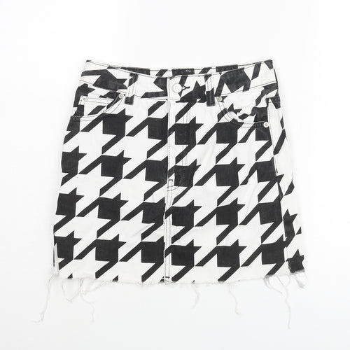 Topshop Womens White Herringbone Cotton Mini Skirt Size 6 Zip - Raw Hem