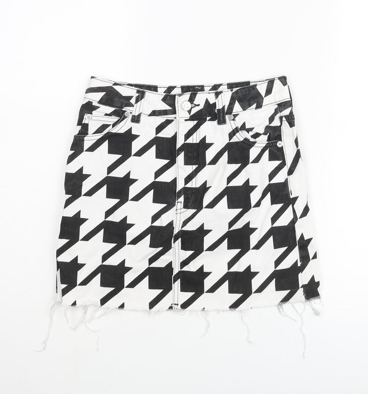 Topshop Womens White Herringbone Cotton Mini Skirt Size 6 Zip - Raw Hem