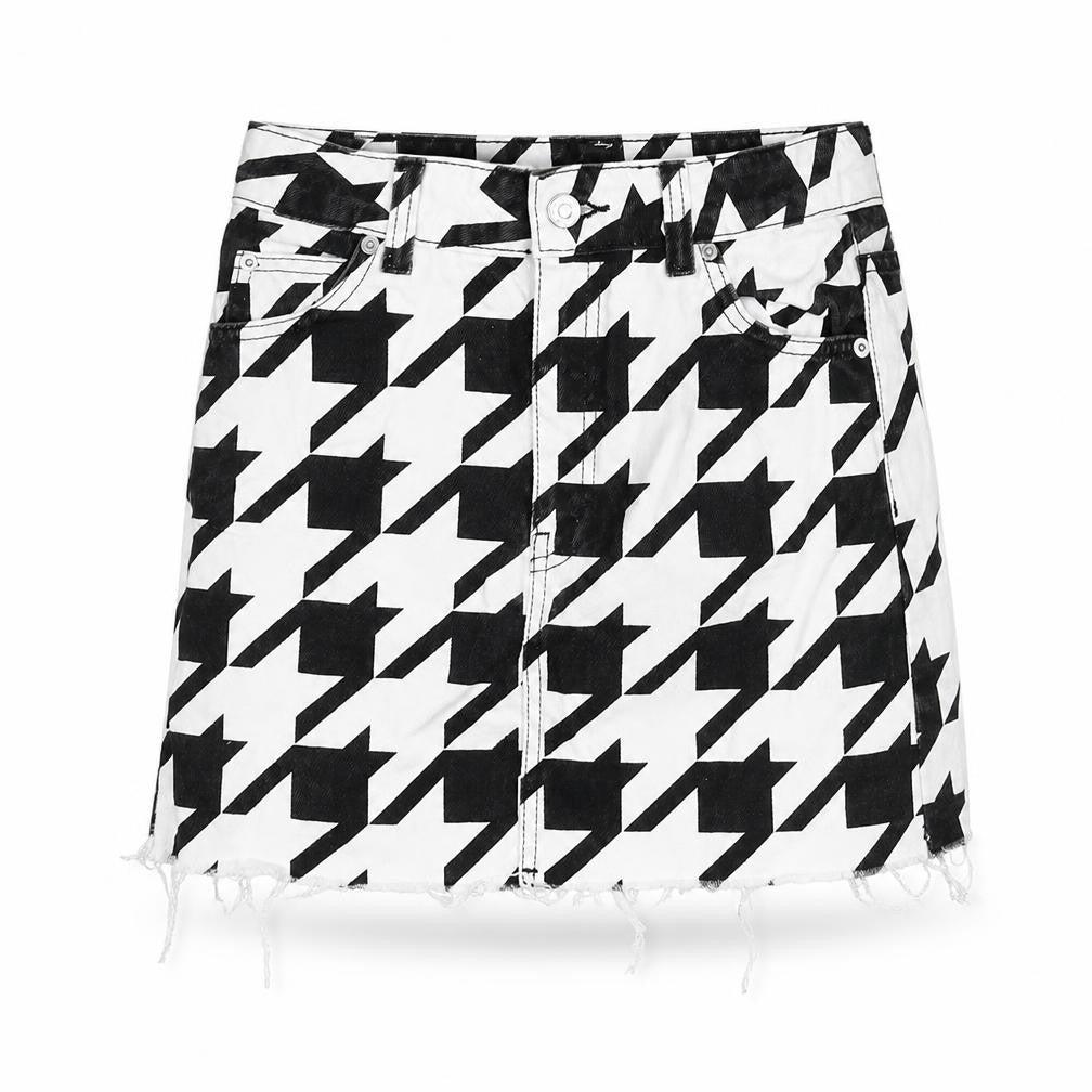 Topshop Womens White Herringbone Cotton Mini Skirt Size 6 Zip - Raw Hem