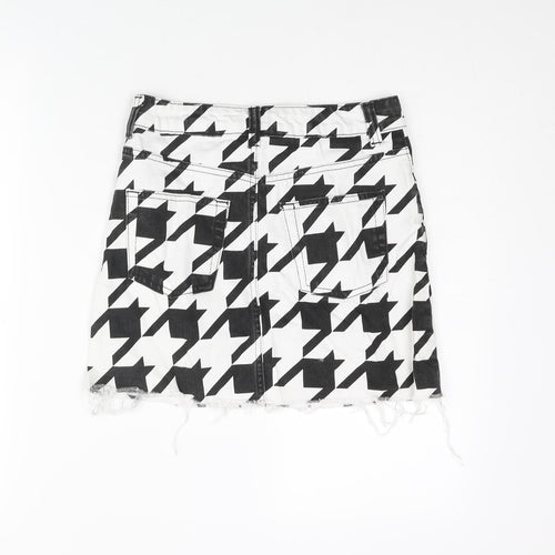 Topshop Womens White Herringbone Cotton Mini Skirt Size 6 Zip - Raw Hem