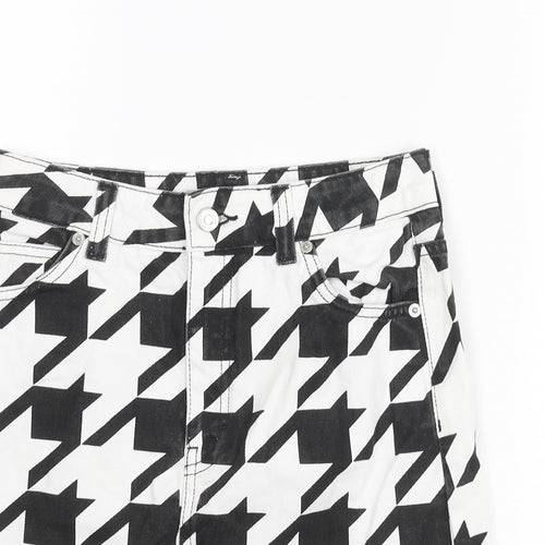 Topshop Womens White Herringbone Cotton Mini Skirt Size 6 Zip - Raw Hem