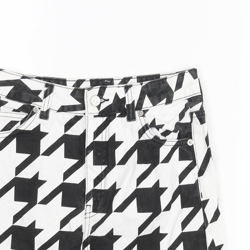 Topshop Womens White Herringbone Cotton Mini Skirt Size 6 Zip - Raw Hem