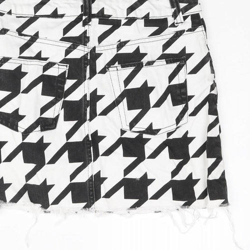 Topshop Womens White Herringbone Cotton Mini Skirt Size 6 Zip - Raw Hem