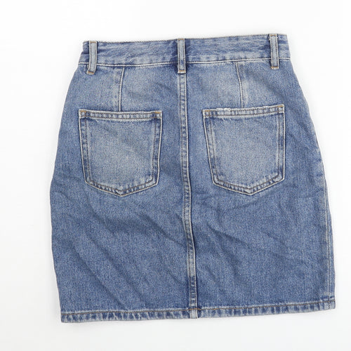 ASOS Womens Blue Cotton Straight & Pencil Skirt Size 6 Zip