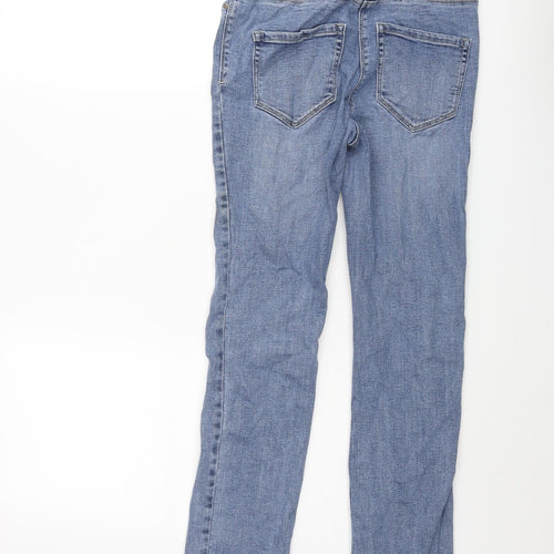Marks and Spencer Womens Blue Cotton Straight Jeans Size 8 L28 in Slim Zip