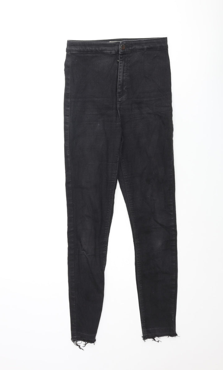 Topshop Womens Black Cotton Skinny Jeans Size 28 in L30 in Regular Zip - Raw Hem