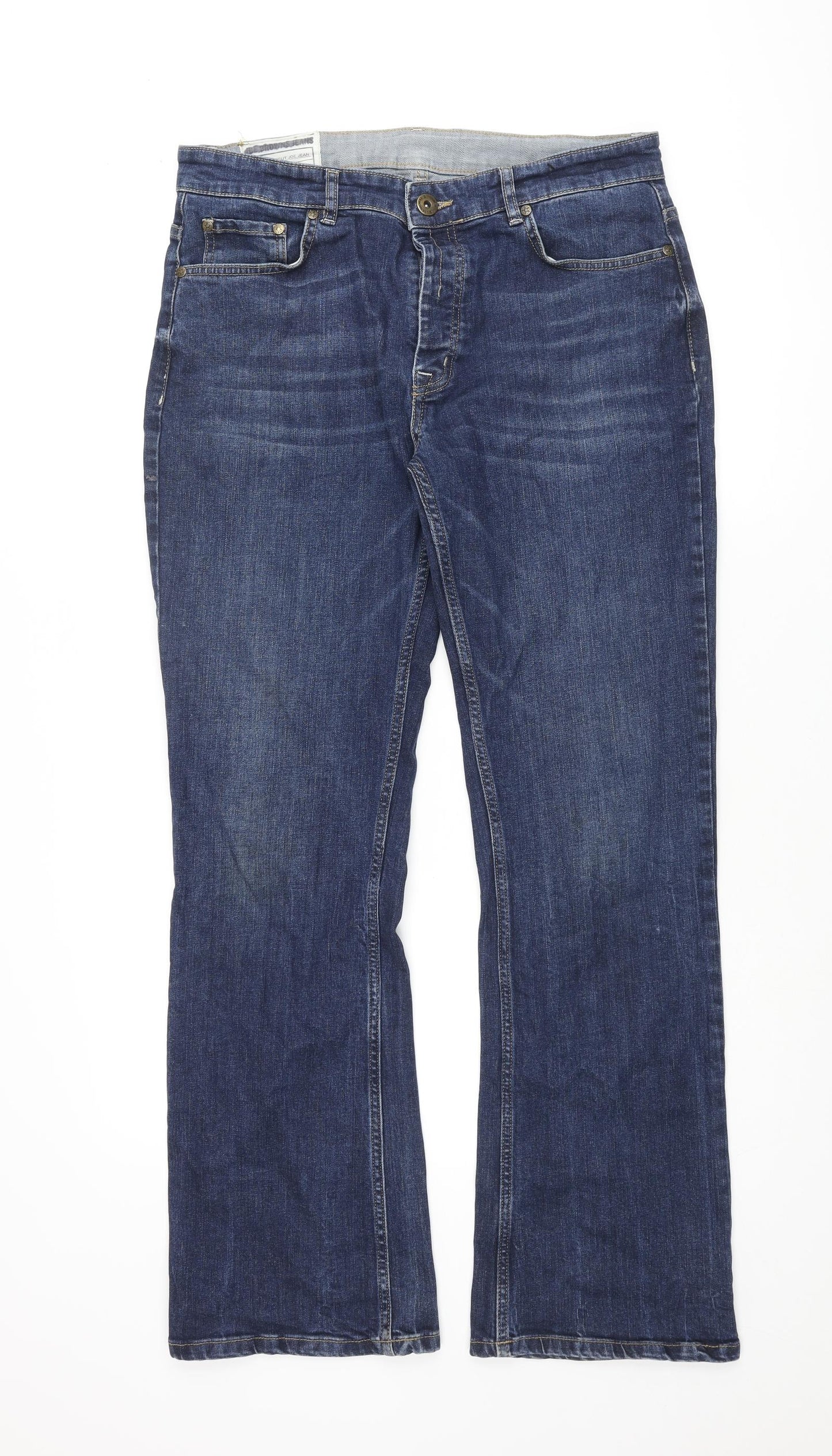 Joe Browns Mens Blue Cotton Bootcut Jeans Size 34 in L31 in Regular Zip