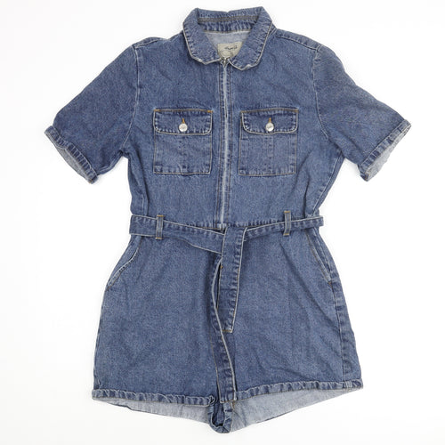 Divided by H&M Womens Blue Cotton Romper One-Piece Size 12 Zip