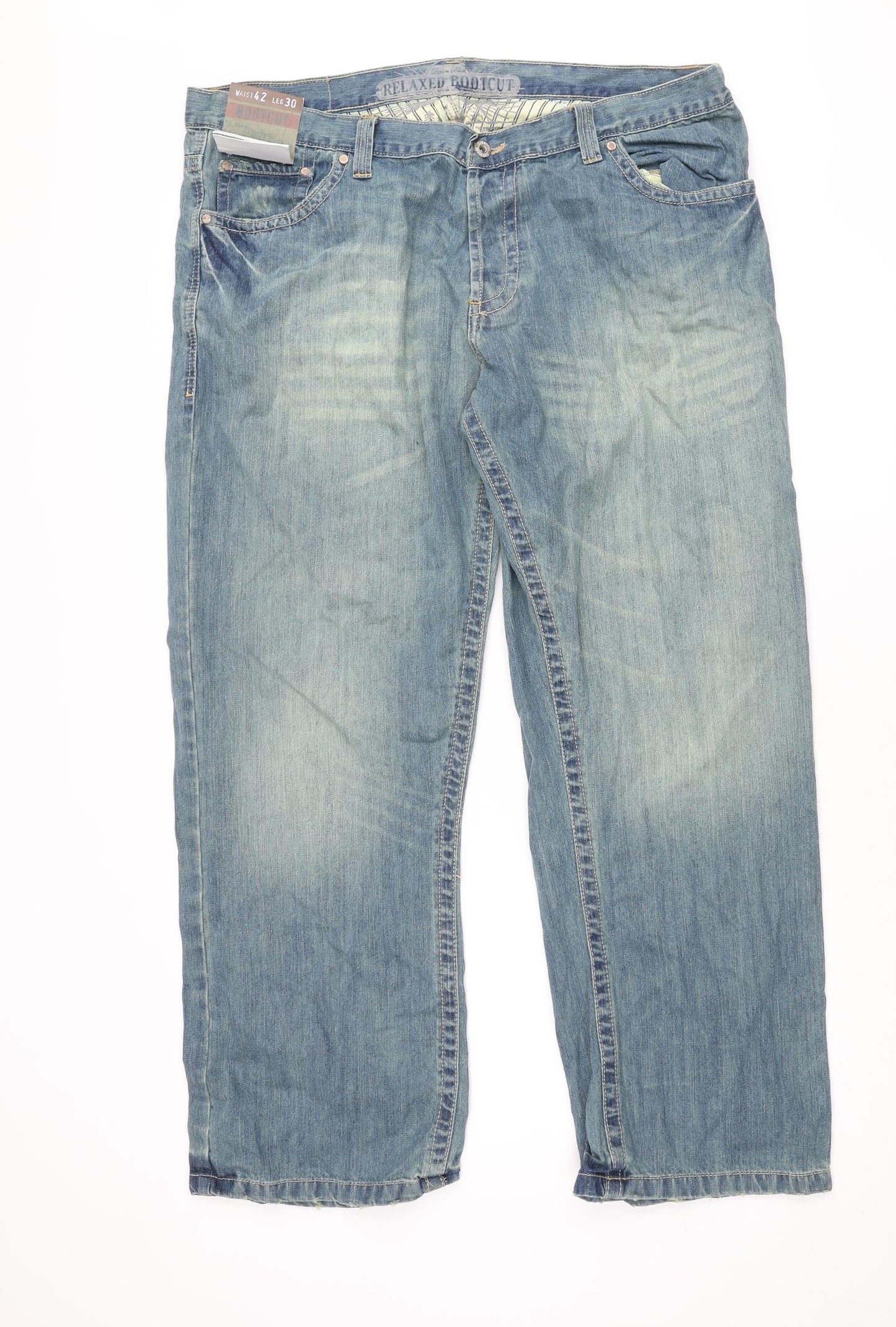 Cherokee Mens Blue Cotton Bootcut Jeans Size 42 in L30 in Regular Button