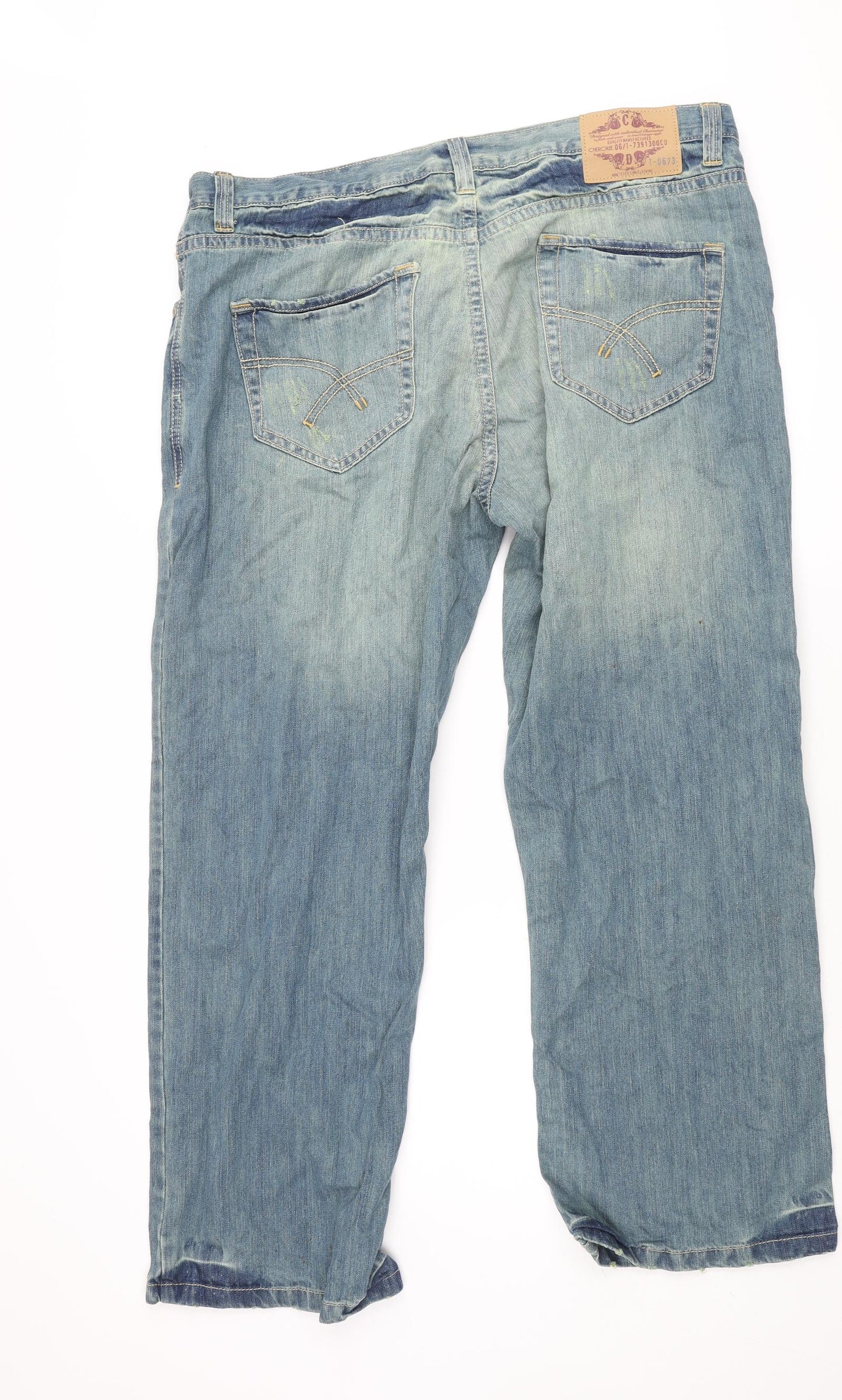 Cherokee Mens Blue Cotton Bootcut Jeans Size 42 in L30 in Regular Button