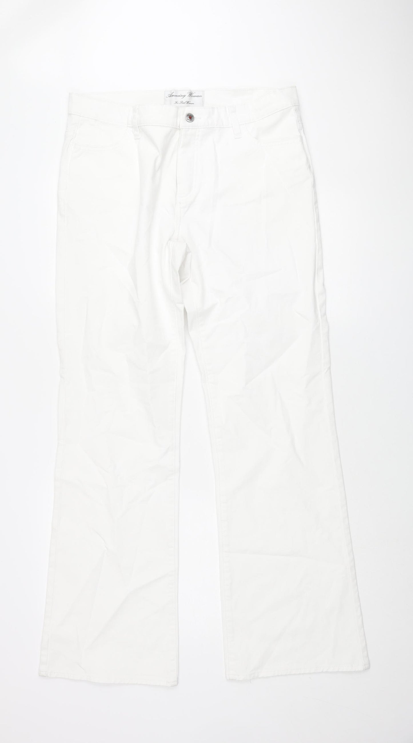 Amazing Woman Womens White Cotton Flared Jeans Size 34 in L33 in Regular Zip - Rhinestone Pocket Detail