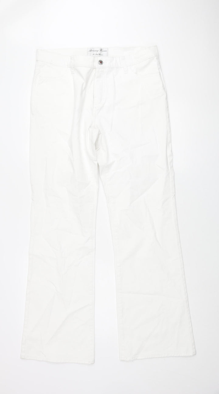 Amazing Woman Womens White Cotton Flared Jeans Size 34 in L33 in Regular Zip - Rhinestone Pocket Detail