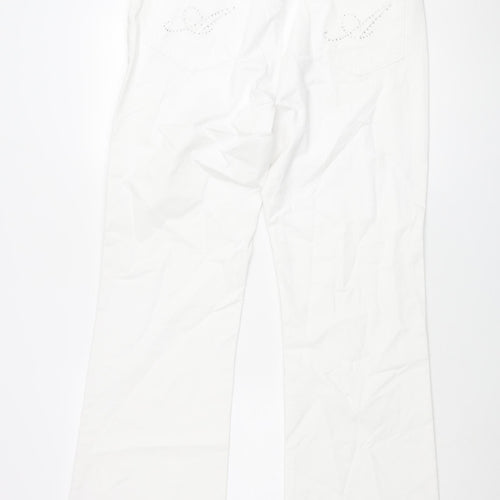 Amazing Woman Womens White Cotton Flared Jeans Size 34 in L33 in Regular Zip - Rhinestone Pocket Detail