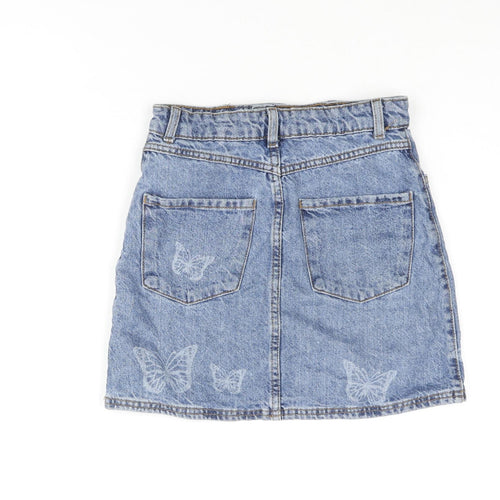 Denim & Co. Girls Blue Cotton Straight & Pencil Skirt Size 8-9 Years Regular Zip - Butterfly Print