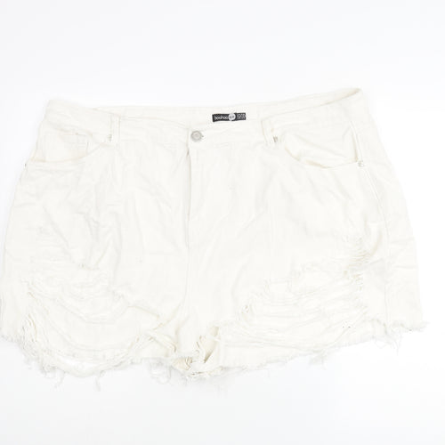 Boohoo Womens White Cotton Cut-Off Shorts Size 26 Regular Zip - Heavily Distressed