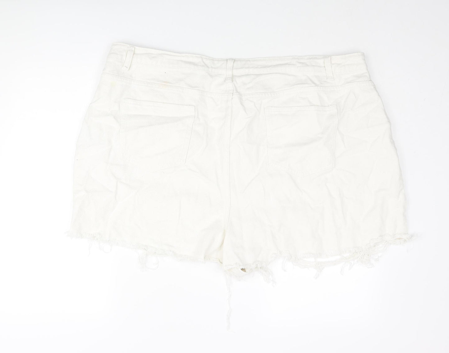 Boohoo Womens White Cotton Cut-Off Shorts Size 26 Regular Zip - Heavily Distressed