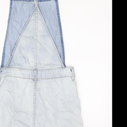 New Look Womens Blue Cotton Pinafore/Dungaree Dress Size 10 Scoop Neck Button
