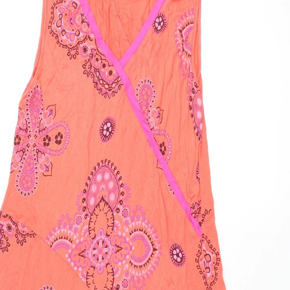 Maya Prass Womens Orange Geometric Viscose Shift Size 10 V-Neck Pullover
