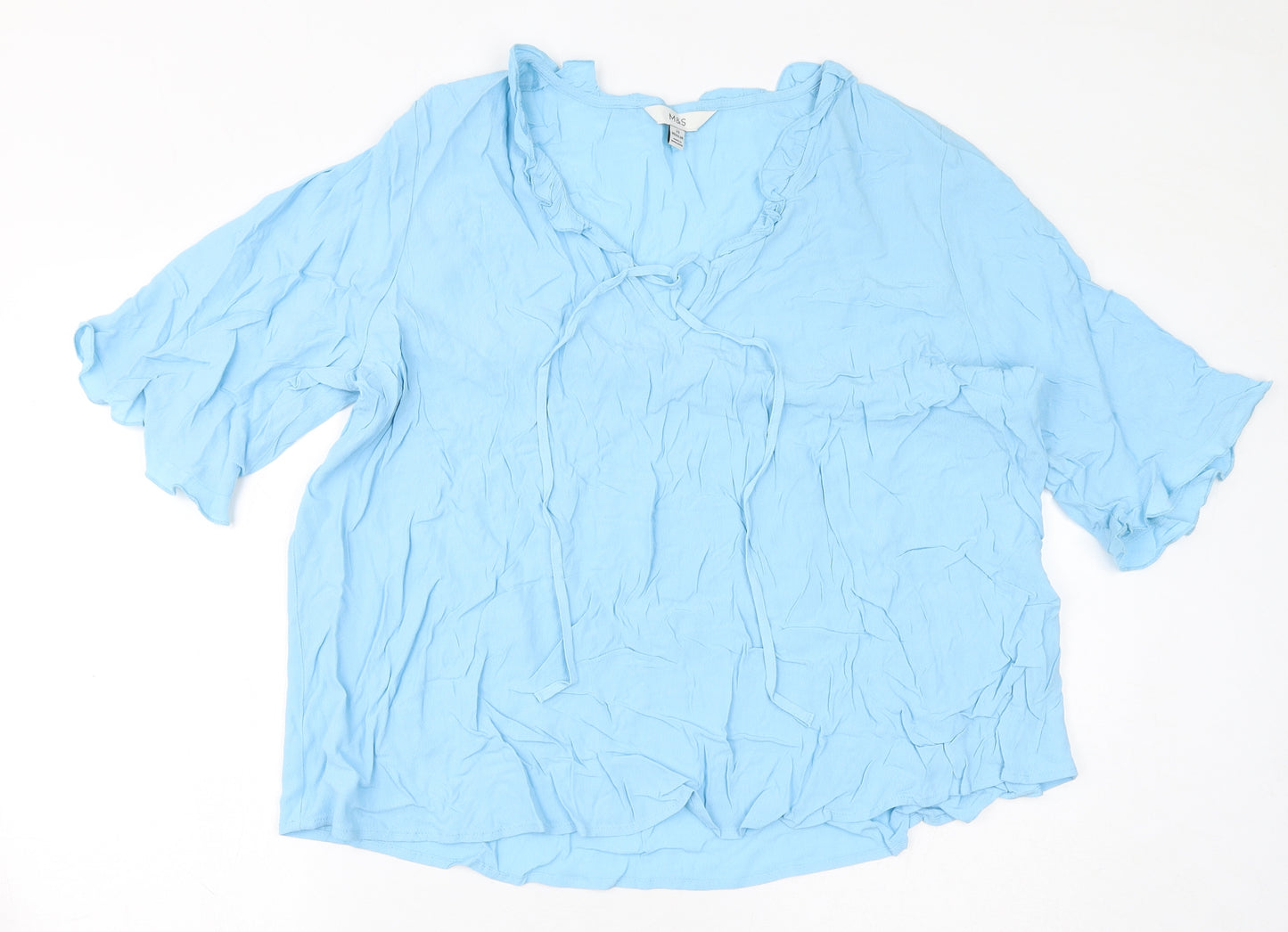 Marks and Spencer Womens Blue Viscose Basic T-Shirt Size 22 V-Neck