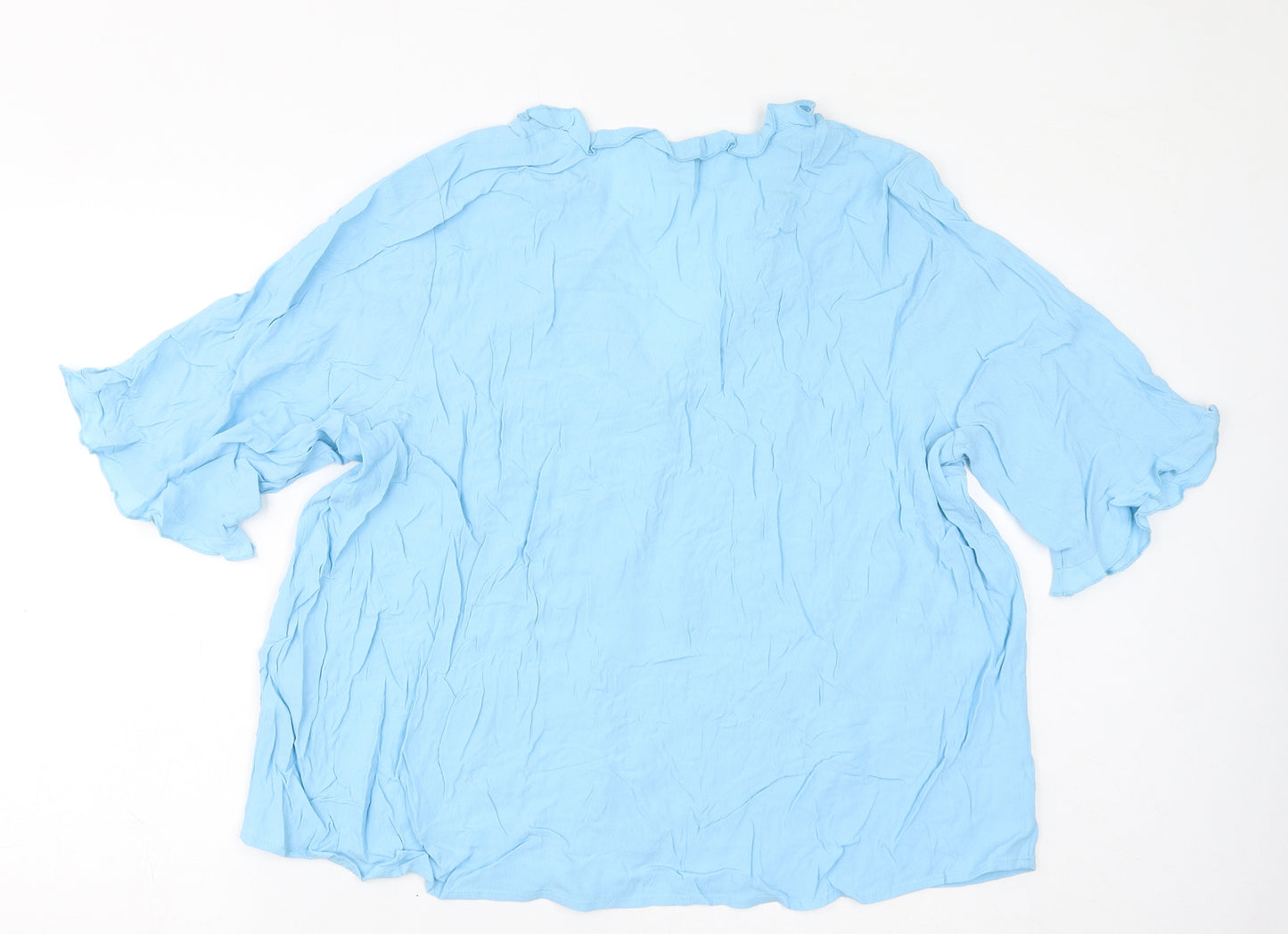 Marks and Spencer Womens Blue Viscose Basic T-Shirt Size 22 V-Neck