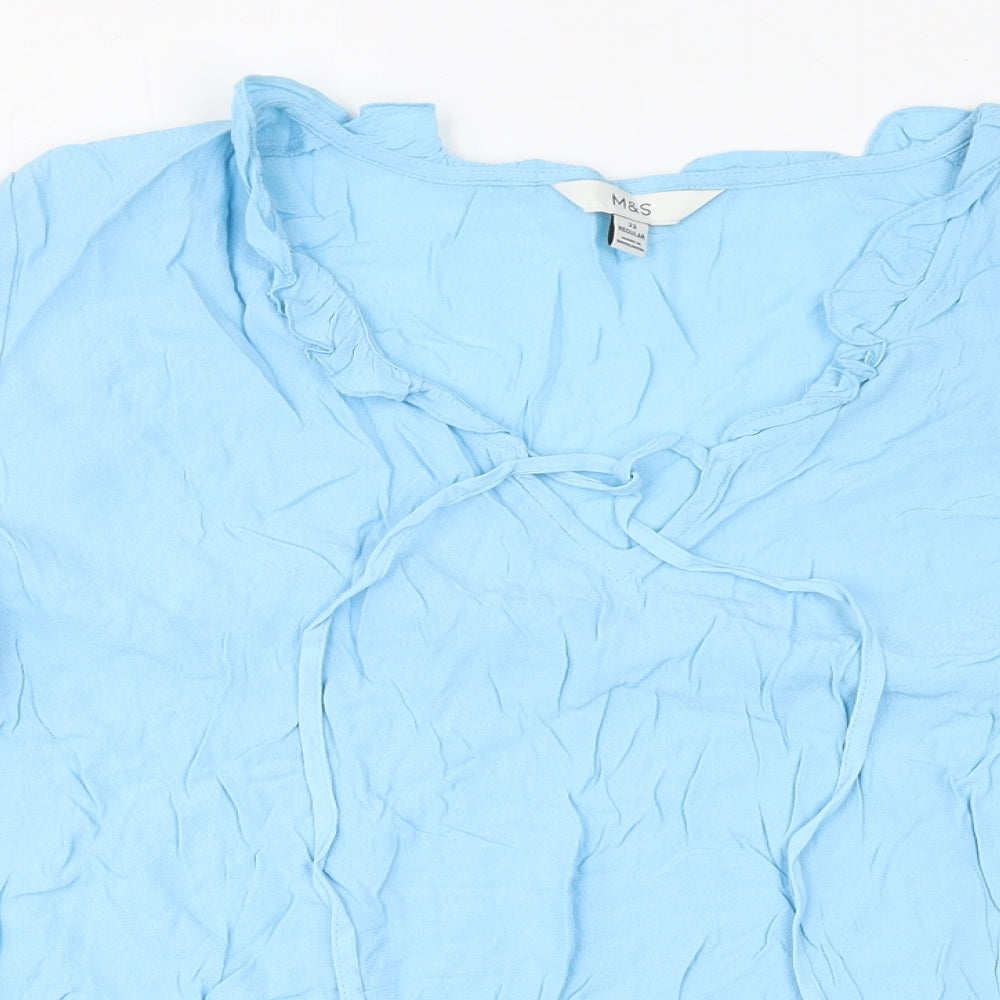 Marks and Spencer Womens Blue Viscose Basic T-Shirt Size 22 V-Neck