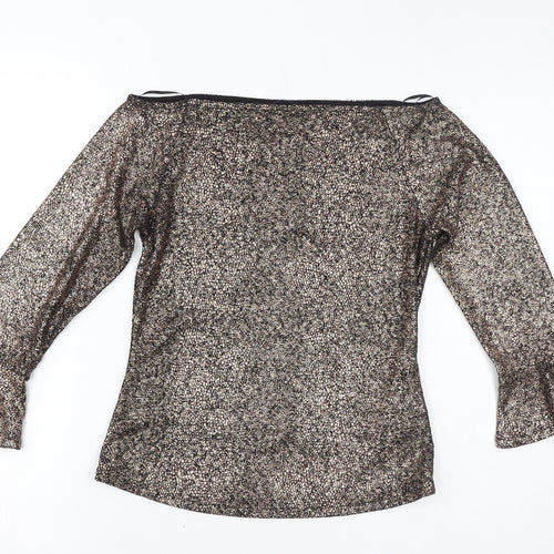 Marks and Spencer Womens Brown Geometric Polyester Basic T-Shirt Size 10 Off the Shoulder